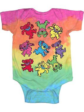 Colorful Baby Onesie with Grateful Dead Spiral Dancing Bears Design - Cute